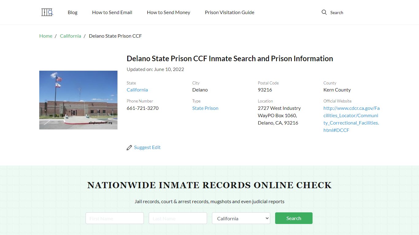 Delano State Prison CCF Inmate Search, Visitation, Phone ...