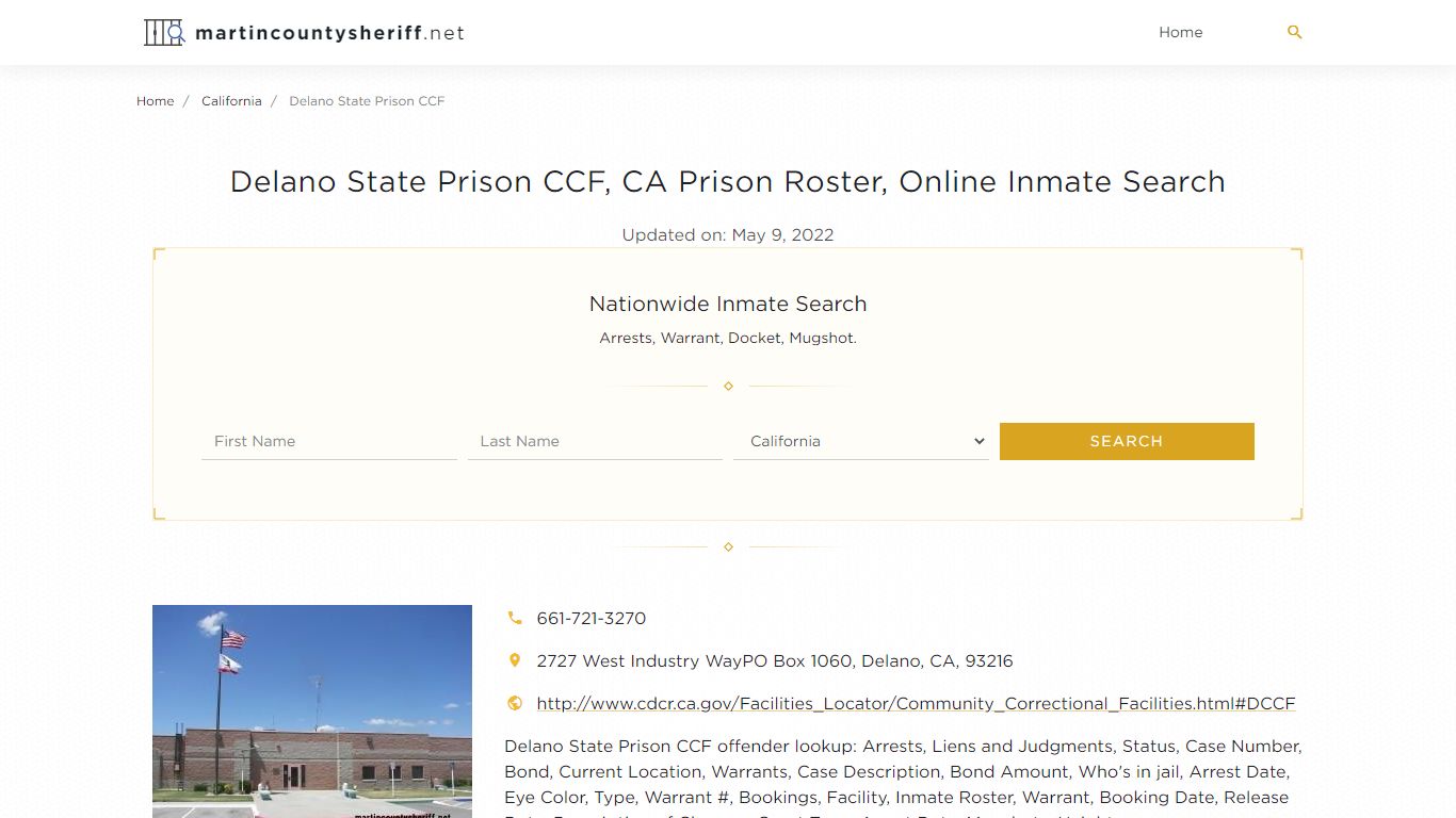 Delano State Prison CCF, CA Prison Roster, Online Inmate ...